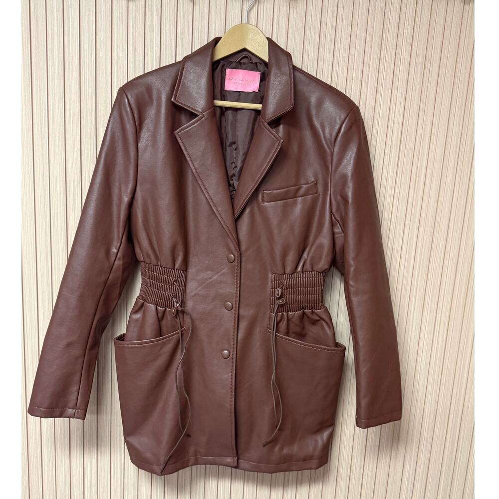 AZALEA WANG Faux Leather Smocked Waist Jacket Sz Large